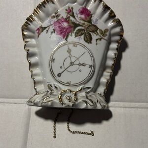 Porcelain Floral Clock Wall Pocket with Gold Accents Vintage